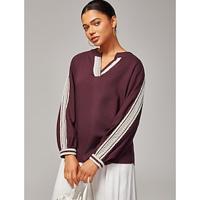 Women's Top Casual Loose Fit Low Neckline Wine Red Lyocell