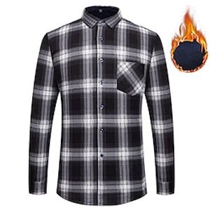 Men's Dress Shirt Plaid Shirt Fleece Shirt Plaid  Check Turndown Black  White RedGreyBlack Dusty Blue Royal Blue Red Casual Daily Long Sleeve Button-Down Clothing Apparel Cotton Basic Fashion Lightinthebox