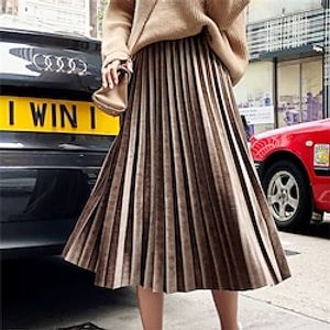 Women's Skirt A Line Swing Midi Gold Velvet claret Black Champagne Royal Blue Skirts Winter Pleated Fashion Elegant Street Daily S M L Lightinthebox