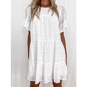 Women's Casual Dress Shift Dress Summer Dress Plain Ruched Ruffle Crew Neck Mini Dress Basic Classic Outdoor Daily Short Sleeve Regular Fit White Summer Spring S M L XL Lightinthebox