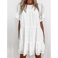 Women's Casual Dress Shift Dress Summer Dress Plain Ruched Ruffle Crew Neck Mini Dress Basic Classic Outdoor Daily Short Sleeve Regular Fit White Summer Spring S M L XL Lightinthebox - thumbnail