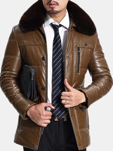 Chest Pocket Fleece Collar Faux Leather Jacket
