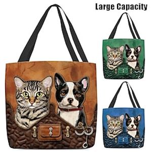 Women's Tote Shoulder Bag Canvas Tote Bag Polyester Shopping Daily Holiday Print Large Capacity Foldable Lightweight Cat Dog Blue Green Coffee Lightinthebox