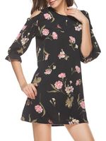 Casual Floral Print Cold Shoulder Half Sleeve O-neck Women Mini Dress