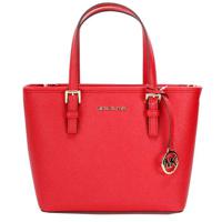 Michael Kors Jet Set Bright Red Leather XS Carryall Top Zip Tote Bag Purse - 10325