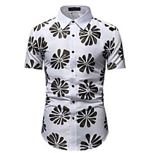 Men's Shirt Floral Short Sleeve Casual Tops Simple White Brown Lightinthebox