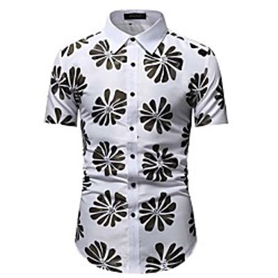 Men's Shirt Floral Short Sleeve Casual Tops Simple White Brown Lightinthebox