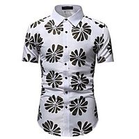 Men's Shirt Floral Short Sleeve Casual Tops Simple White Brown Lightinthebox - thumbnail