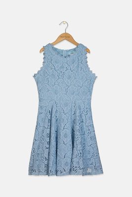 Kid Girls Lace Skater Dress Blue Kid Girls Lace Skater Dress Blue