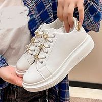 Women's Sneakers Daily Platform Sneakers White Shoes Flat Heel Round Toe Casual Faux Leather Lace-up Solid Color Black White Lightinthebox - thumbnail
