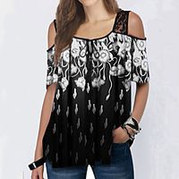 Women's T shirt Floral Short Sleeve Daily Tops Blue Purple Red miniinthebox - thumbnail