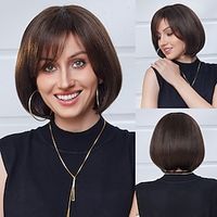 Human Hair Blend Wig Short Natural Straight Pixie Cut Side Part Layered Haircut Asymmetrical Brown Cosplay Curler straightener Natural Hairline Capless Brazilian Hair Women's All Brown 12 inch Lightinthebox