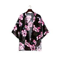 Women's Coat Daily Wear Spring Summer Long Coat V Neck Loose Casual / Daily Jacket Pattern Others Gray Green miniinthebox - thumbnail