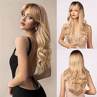 Blonde Butterfly Haircut Long Loose Wave Hair Wigs With Bangs Synthetic Rose Net Hair Wigs For Women For Daily Party Halloween Wear Christmas Party Wigs miniinthebox Blonde Butterfly Haircut Long Loose Wave Hair Wigs With Bangs Synthetic Rose Net Hair Wigs For Women For Daily Party Halloween Wear Christmas Party Wigs miniinthebox