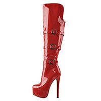 Women's Boots Stiletto Heel Round Toe Knee High Boots Patent Leather Buckle Solid Colored Red Black miniinthebox - thumbnail
