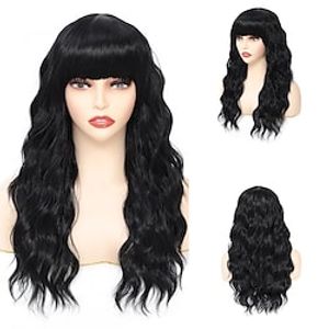 20Inch Blonde Wavy Wigs with Bangs Synthetic Natural Curly Bang Honey Blonde Wigs for Black Women Synthetic Wavy Heat Resistant Fiber Hair Wigs for Daily Party Blonde Wig Lightinthebox