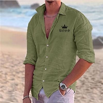 Tiaras  Crowns Casual Men's Shirt Linen Shirt Outdoor Daily Vacation Spring   Fall Lapel Long Sleeve Black, White, Pink S, M, L Polyester Shirt Lightinthebox