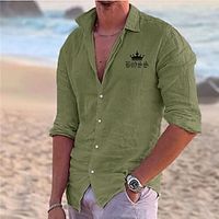 Tiaras  Crowns Casual Men's Shirt Linen Shirt Outdoor Daily Vacation Spring   Fall Lapel Long Sleeve Black, White, Pink S, M, L Polyester Shirt Lightinthebox - thumbnail