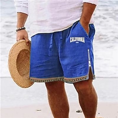 Men's Shorts Summer Shorts Beach Shorts Print Zipper Drawstring Letter Comfort Breathable Short Daily Holiday Going out Cotton Blend Hawaiian Casual Army Green Royal Blue Lightinthebox