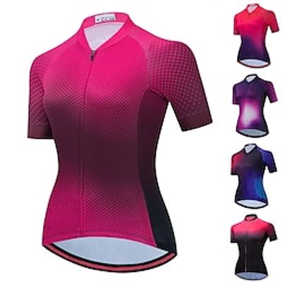 21Grams Women's Cycling Jersey Short Sleeve Bike Top with 3 Rear Pockets Mountain Bike MTB Road Bike Cycling Breathable Quick Dry Moisture Wicking Reflective Strips Black Dark Purple Red Gradient Lightinthebox