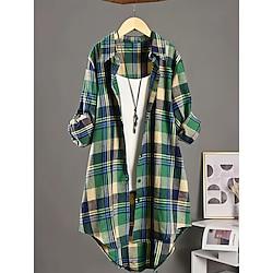 Shirt Women's Green Stripes and Plaid Check Pattern Daily Daily Shirt Collar Loose Fit L Lightinthebox