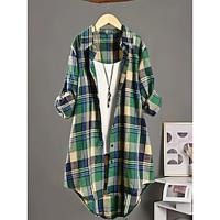 Shirt Women's Green Stripes and Plaid Check Pattern Daily Daily Shirt Collar Loose Fit L Lightinthebox - thumbnail