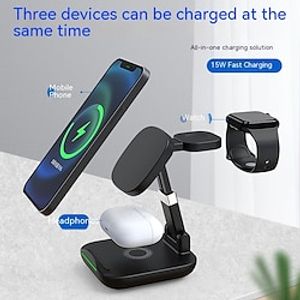Magnetic 3-in-1 wireless charger 15W fast charging foldable for Apple 1314 Huawei Lightinthebox