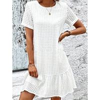 Women's White Dress Casual Dress Summer Dress Mini Dress Ruffle Eyelet Street Date Streetwear Basic Crew Neck Short Sleeve White Color Lightinthebox