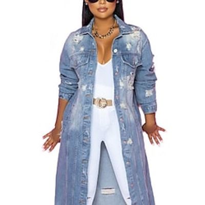 Women's Denim Jacket Long Patchwork Normal Coat Light Blue Classic Timeless Casual Spring Single Breasted Shirt Collar Regular Fit S M L XL XXL Daily Windproof Lightinthebox Women's Denim Jacket Long Patchwork Normal Coat Light Blue Classic Timeless Casual Spring Single Breasted Shirt Collar Regular Fit S M L XL XXL Daily Windproof Lightinthebox
