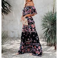 Women's Swing Dress Maxi long Dress Black background Short Sleeve Print Spring Summer Casual / Daily 2021 S M L XL XXL XXXL miniinthebox - thumbnail