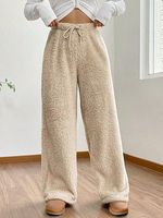 Women's Autumn And Winter Solid Color Fleece Warm Loose Casual Straight Pants