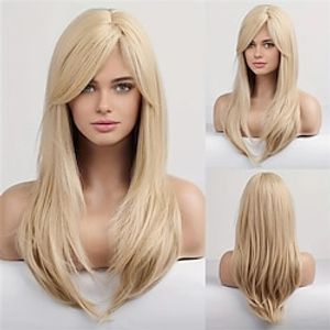 Ombre Blonde Long Wigs Straight Wig With Bangs Highlights Wig For Women,Layered Synthetic Hair Wig For Daily Party Christmas Party Wigs miniinthebox