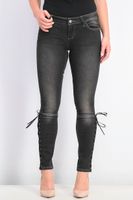 Womens Mid Rise Tie Hem Skinny Jeans  Black - thumbnail