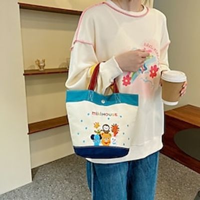 Women's Lunch Bag Tote Canvas Office Daily Zipper Large Capacity Breathable Durable Cartoon cartoon pictures letter pattern Lightinthebox