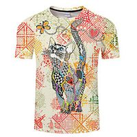 Men's Unisex Tee T shirt 3D Print Cat Graphic Prints Animal Plus Size 3D Print Print Short Sleeve Casual Tops Basic Designer Big and Tall Light Yellow Green  Gray Gray  Navy Lightinthebox - thumbnail