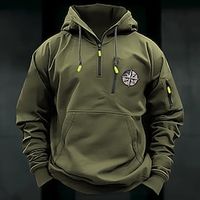 Men's Hoodie Quarter Zip Hoodie Army Green Navy Blue Khaki Dark Gray Hooded Plain Pocket Embroidery Sports Outdoor Daily Holiday Streetwear Cool Casual Spring Fall Clothing Apparel Hoodies miniinthebox