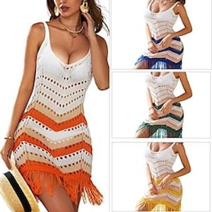 Women's Swimwear Swim Dress Normal Swimsuit Tassel Cut Out Color Block Yellow Blue Dark Green Orange Bathing Suits Sports Summer Lightinthebox