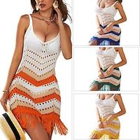 Women's Swimwear Swim Dress Normal Swimsuit Tassel Cut Out Color Block Yellow Blue Dark Green Orange Bathing Suits Sports Summer Lightinthebox - thumbnail