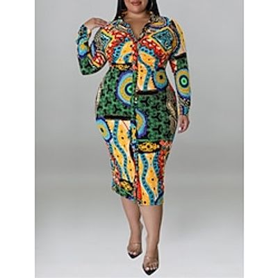 Women's Plus Size Loungewear Nightgown Dress Flower Casual Comfort Soft Home Street Daily Polyester Breathable Lapel Long Sleeve Fall Spring Black Yellow Lightinthebox