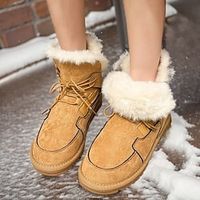 Women's Boots Snow Boots Plus Size Daily Fleece Lined Mid Calf Boots Booties Ankle Boots Winter Lace-up Flat Heel Round Toe Plush Casual Comfort Faux Fur Faux Suede Loafer Black Yellow Lightinthebox - thumbnail