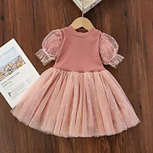 Kids Toddler Little Girls' Dress Solid Colored Tulle Dress Causal Birthday Party Mesh Blushing Pink White Black Above Knee Short Sleeve Regular Princess Sweet Dresses Spring  Summer Loose 2-6 Years Lightinthebox