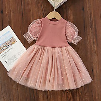 Kids Toddler Little Girls' Dress Solid Colored Tulle Dress Causal Birthday Party Mesh Blushing Pink White Black Above Knee Short Sleeve Regular Princess Sweet Dresses Spring  Summer Loose 2-6 Years Lightinthebox