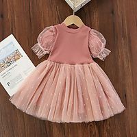 Kids Toddler Little Girls' Dress Solid Colored Tulle Dress Causal Birthday Party Mesh Blushing Pink White Black Above Knee Short Sleeve Regular Princess Sweet Dresses Spring  Summer Loose 2-6 Years Lightinthebox - thumbnail