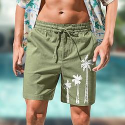 Coconut Tree Men's Cotton Linen Shorts Summer Hawaiian Shorts Beach Shorts Print Drawstring Elastic Waist Breathable Soft 20% Linen Shorts Casual Daily Holiday Streetwear Lightinthebox