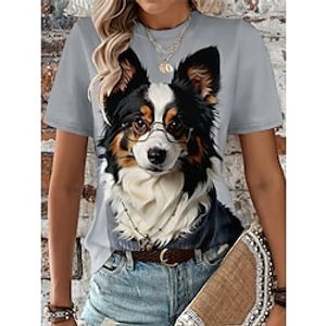 Women's T shirt Tee Cat Dog Light Grey Dark Gray Gray Print Short Sleeve Daily Going out Fashion Funny Round Neck Regular Fit Summer Lightinthebox