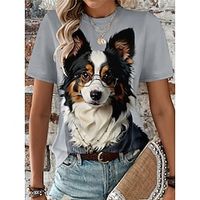 Women's T shirt Tee Cat Dog Light Grey Dark Gray Gray Print Short Sleeve Daily Going out Fashion Funny Round Neck Regular Fit Summer Lightinthebox - thumbnail