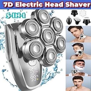 7D Head Shaver 5 in 1 Bald Head Shavers for Men Head Electric Razor with Nose Hair Sideburns Trimmer Waterproof WetDry Mens Grooming Kit LED Display Lightinthebox