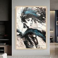 Hand Painted Abstract Woman Oil Painting Wall Art Modern Woman Face Wall Art Abstract Figurative Canvas Painting Modern Woman Portrait Oil Painting Home Decoration Decor ready to hang or canvas miniinthebox