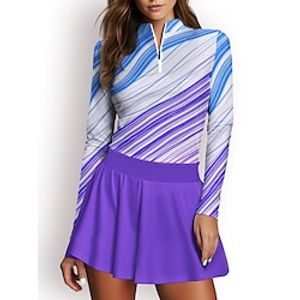 Women's Polo Shirt Golf Shirt Breathable Quick Dry Moisture Wicking Long Sleeve Golf Apparel Golf Clothes Regular Fit Zipper Stand Collar Stripes Spring Autumn Tennis Golf Pickleball Lightinthebox