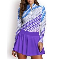 Women's Polo Shirt Golf Shirt Breathable Quick Dry Moisture Wicking Long Sleeve Golf Apparel Golf Clothes Regular Fit Zipper Stand Collar Stripes Spring Autumn Tennis Golf Pickleball Lightinthebox - thumbnail